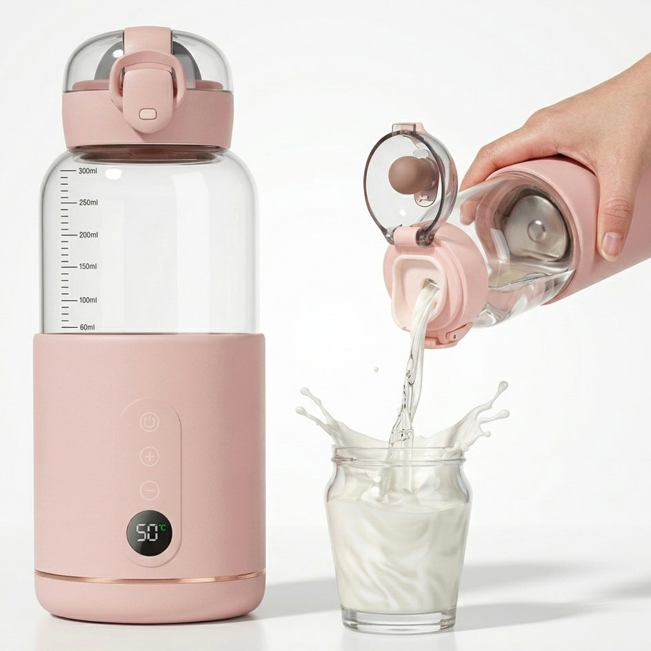 Portable Baby Bottle Warmer | USB | Borosilicate Glass | 300ml | 37–55°C | LED Display | 8hr 0