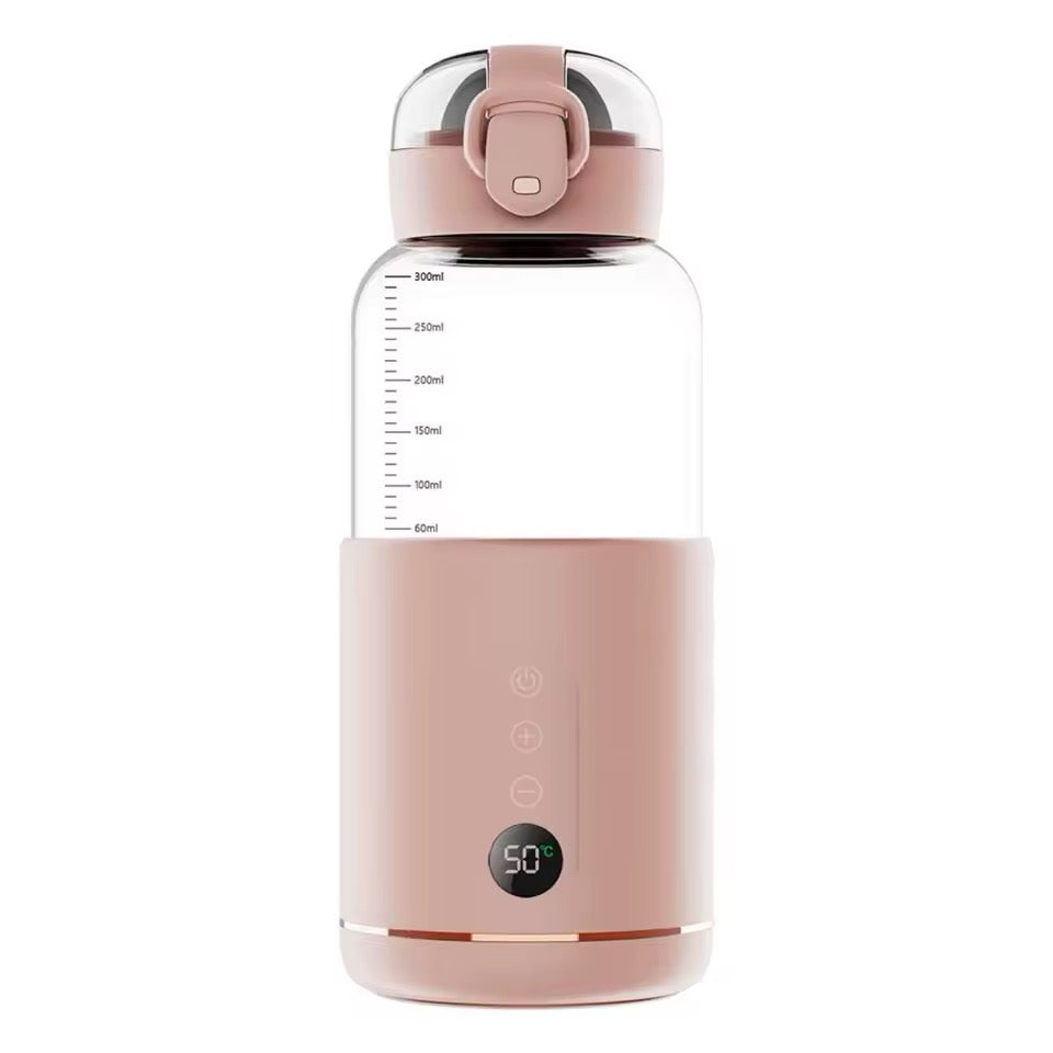 Portable Baby Bottle Warmer | USB | Borosilicate Glass | 300ml | 37–55°C | LED Display | 8hr 4