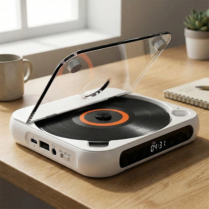 Portable Bluetooth CD Player – Compact & Rechargeable – Compatible with CD, CD-R, CD-RW & MP3 – Includes USB-C – Wireless & 3.5mm Audio | Sansoti 1