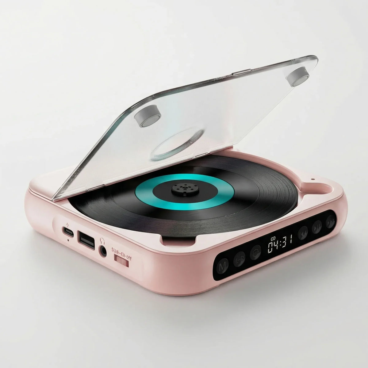 Portable Bluetooth CD Player – Compact & Rechargeable – Compatible with CD, CD-R, CD-RW & MP3 – Includes USB-C – Wireless & 3.5mm Audio | Sansoti 9