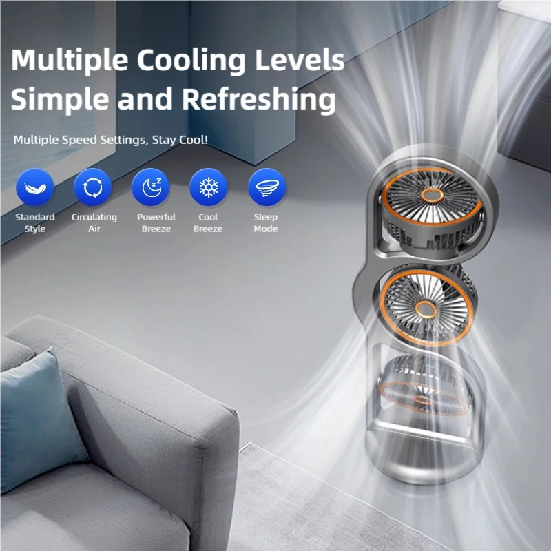 Portable USB Fan | 360° Circulation | 5 Speed Settings | 1200mAh | Rechargeable | Compact 5