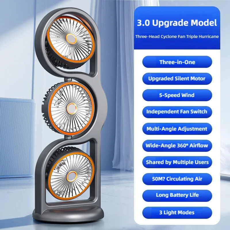Portable USB Fan | 360° Circulation | 5 Speed Settings | 1200mAh | Rechargeable | Compact 6