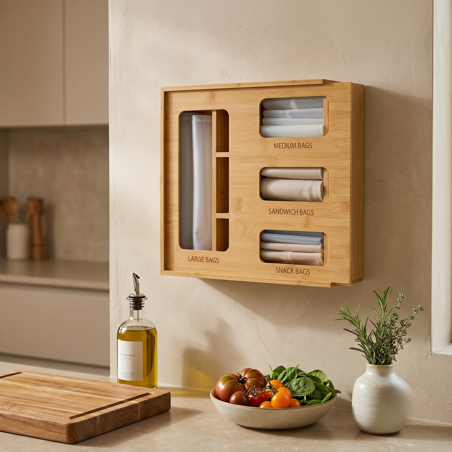 PureAura Bamboo Food Storage Bag Organiser 0