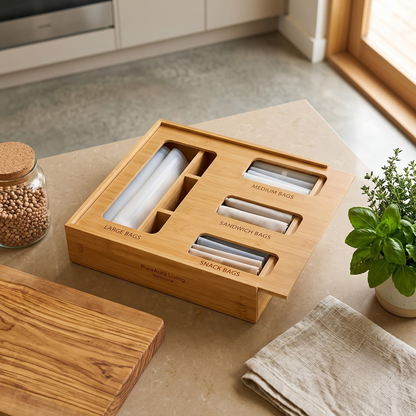 PureAura Bamboo Food Storage Bag Organiser 3