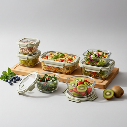 Royelle Premium Glass Food Storage Containers with Lids - 8 Piece Set for Meal Prep