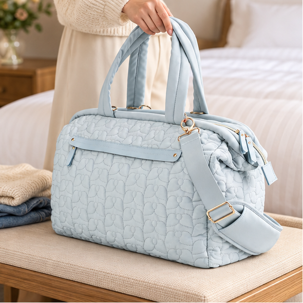 Royeva Quilted Travel Duffel Bag Spacious Weekender With Pockets And Adjustable Strap