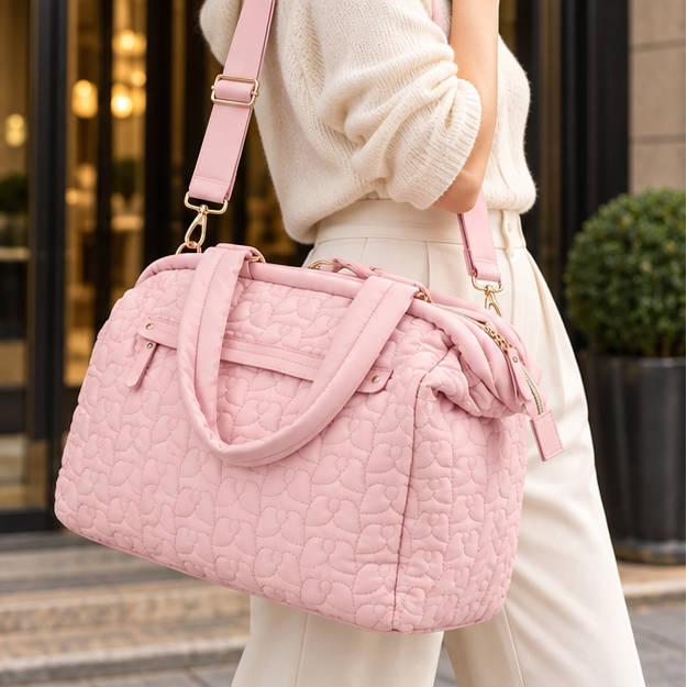 Royeva Quilted Travel Duffel Bag Spacious Weekender With Pockets And Adjustable Strap
