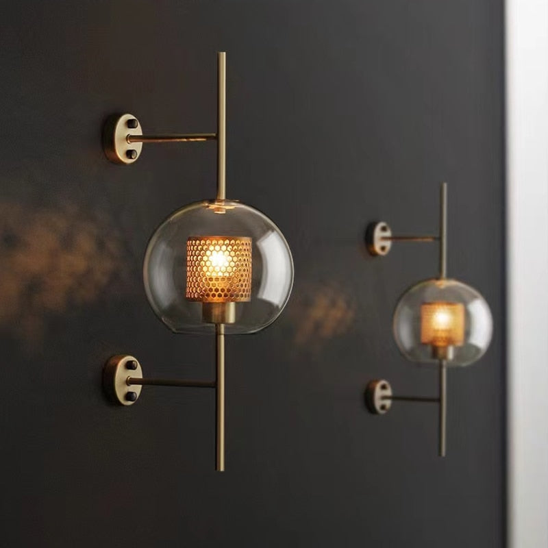 Rayvia Adriel - Modern Honeycomb Brass & Glass Wall Sconce 2