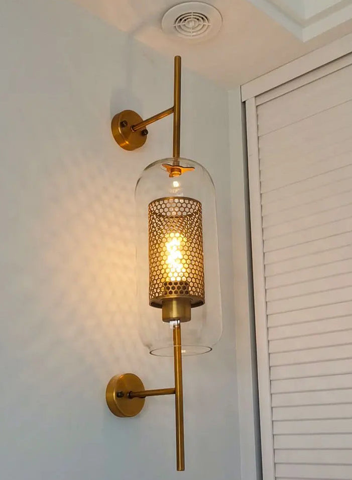 Rayvia Adriel - Modern Honeycomb Brass & Glass Wall Sconce 6