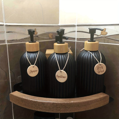 Refillable Shampoo Bottle Set with Pump Dispensers – 3-Piece Black and White Bathroom Organizer 4