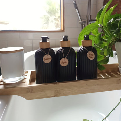 Refillable Shampoo Bottle Set with Pump Dispensers – 3-Piece Black and White Bathroom Organizer 5