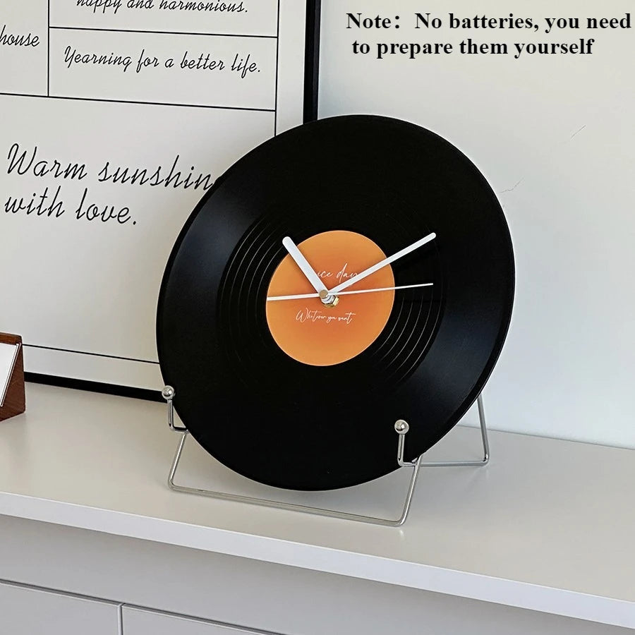 Retro Vinyl Record Dual-Use Desk & Wall Clock — Sunset Label PVC Analogue Clock 0