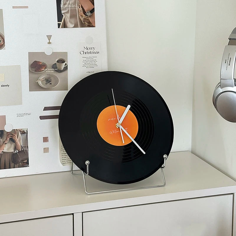Retro Vinyl Record Dual-Use Desk & Wall Clock — Sunset Label PVC Analogue Clock 1