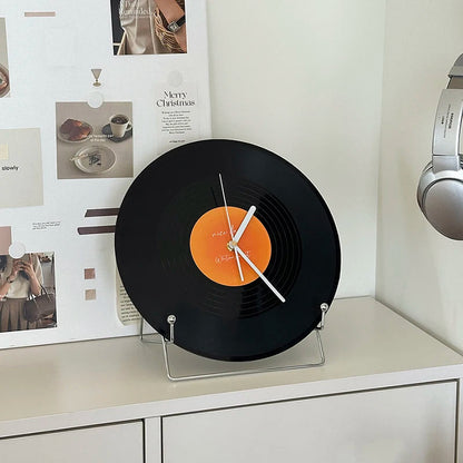 Retro Vinyl Record Dual-Use Desk & Wall Clock — Sunset Label PVC Analogue Clock 1