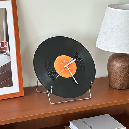 Retro Vinyl Record Dual-Use Desk & Wall Clock — Sunset Label PVC Analogue Clock 2