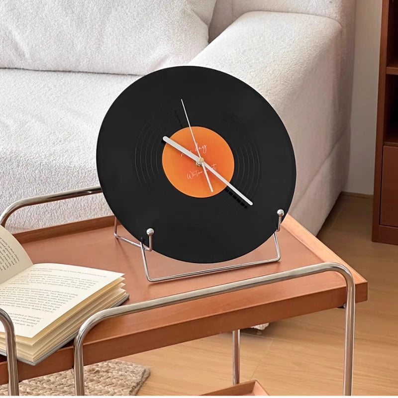 Retro Vinyl Record Dual-Use Desk & Wall Clock — Sunset Label PVC Analogue Clock 4