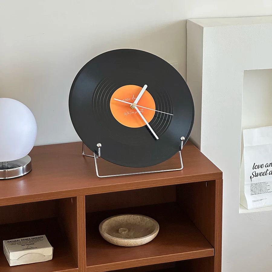 Retro Vinyl Record Dual-Use Desk & Wall Clock — Sunset Label PVC Analogue Clock 6