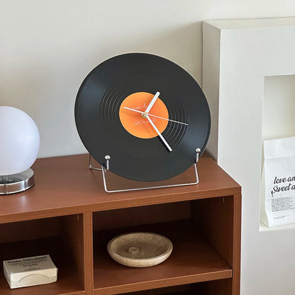 Retro Vinyl Record Dual-Use Desk & Wall Clock — Sunset Label PVC Analogue Clock 6