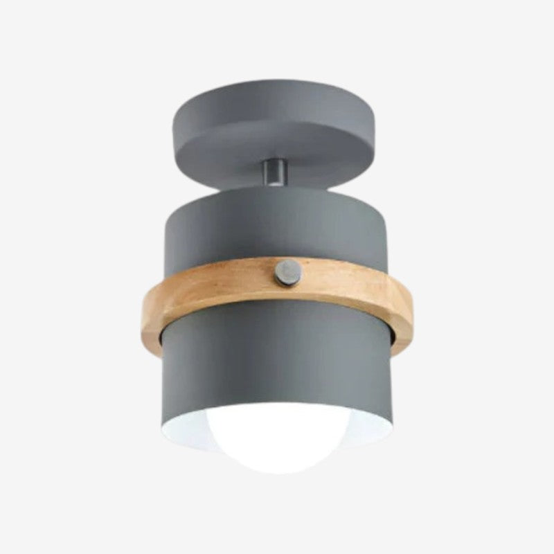 Rotating Ceiling Light with Layered Wood and Metal Design for Indoor Spaces 0
