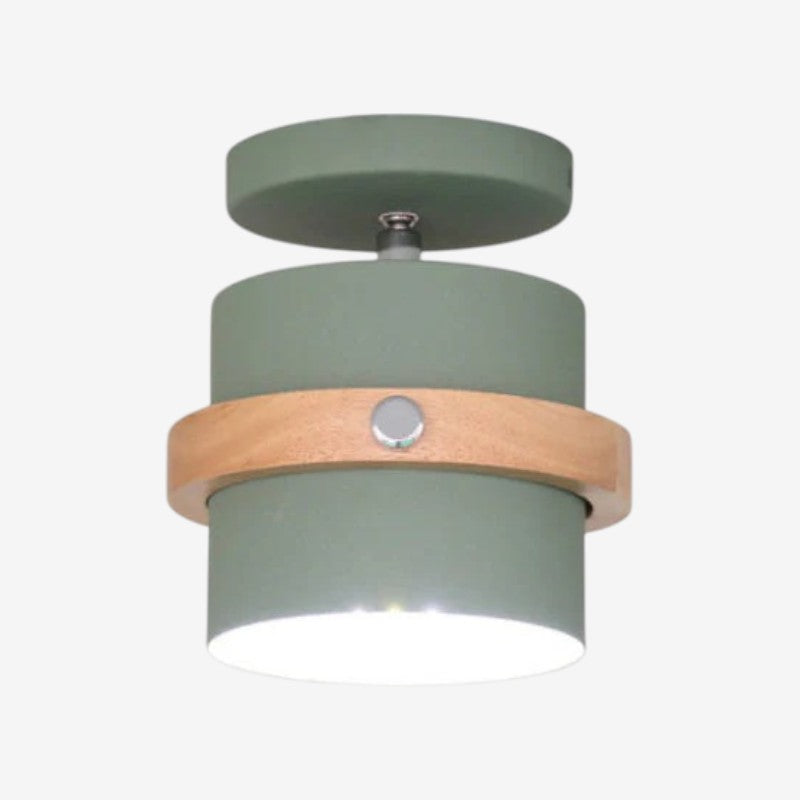 Rotating Ceiling Light with Layered Wood and Metal Design for Indoor Spaces 2