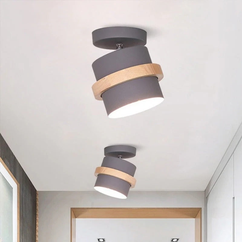 Rotating Ceiling Light with Layered Wood and Metal Design for Indoor Spaces 4