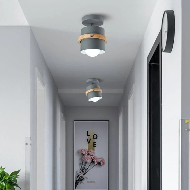 Rotating Ceiling Light with Layered Wood and Metal Design for Indoor Spaces 6