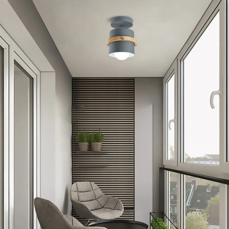 Rotating Ceiling Light with Layered Wood and Metal Design for Indoor Spaces 7