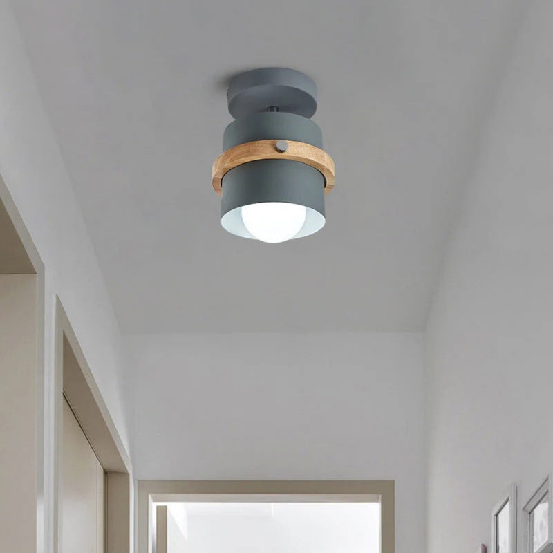 Rotating Ceiling Light with Layered Wood and Metal Design for Indoor Spaces 8