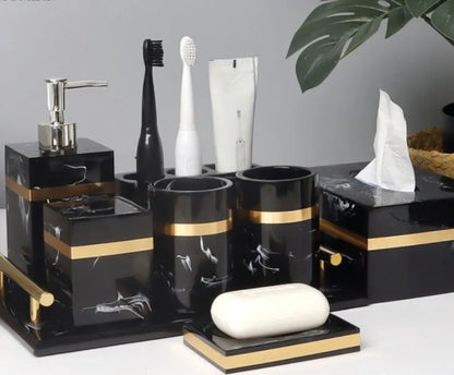 Royora Black Marble Look Resin Vanity Tray with Gold Handles
