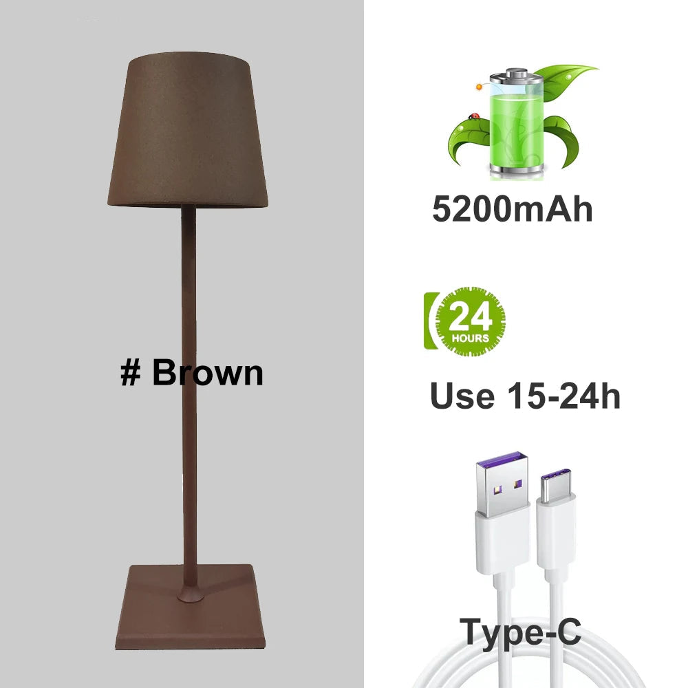 RoyaleGlow Cordless Lamp - USB Rechargeable Waterproof Table Lamp with Touch Switch 7