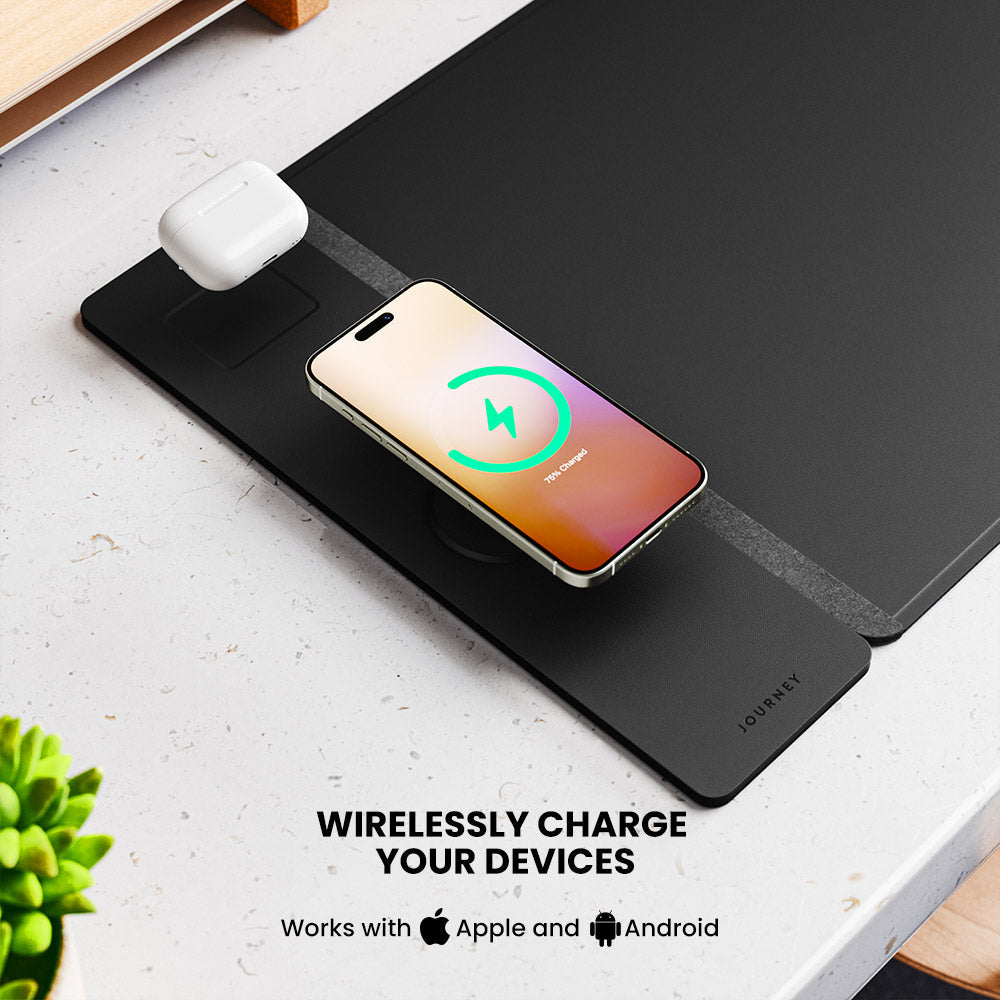 RoyaleGlow Reversible Leather Desk Mat with Wireless Charging Pad and Felt 3