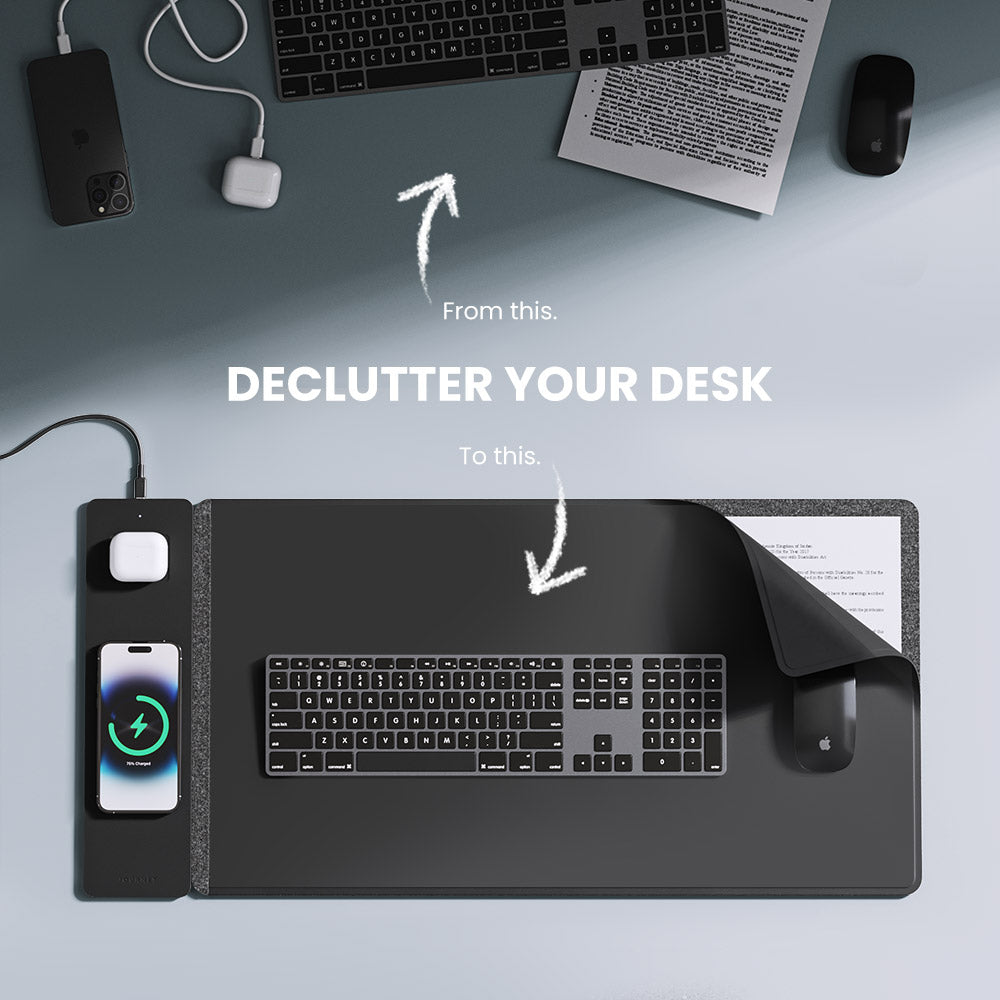 RoyaleGlow Reversible Leather Desk Mat with Wireless Charging Pad and Felt 4