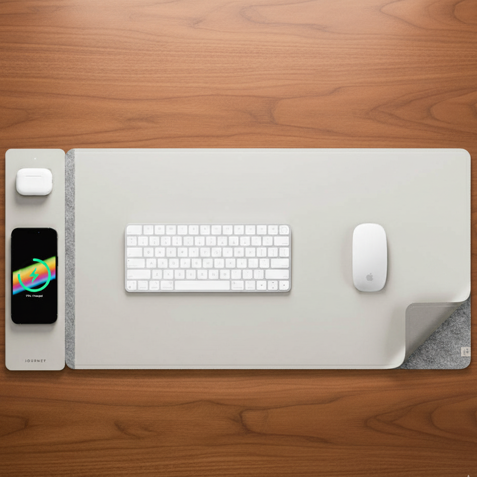 RoyaleGlow Reversible Leather Desk Mat with Wireless Charging Pad and Felt 9