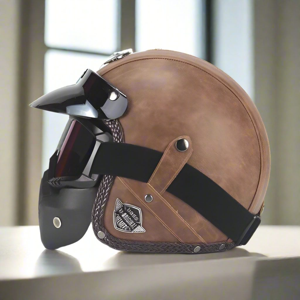 Royaleva Retro Vintage Motorcycle Helmet Open Face With Goggle Mask 1