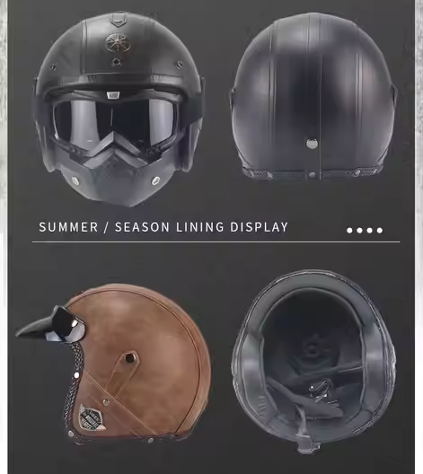 Royaleva Retro Vintage Motorcycle Helmet Open Face With Goggle Mask 7