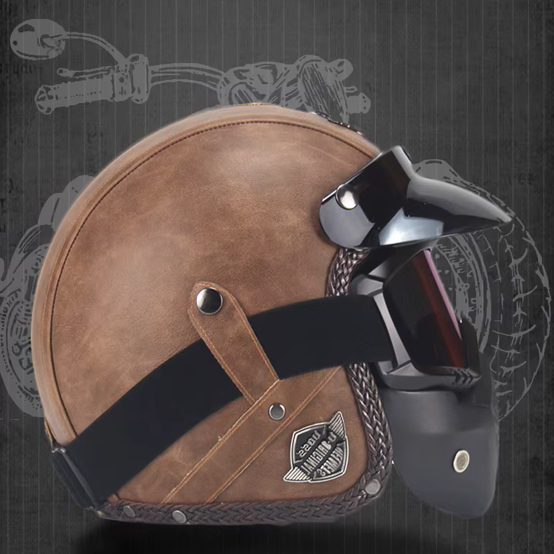 Royaleva Retro Vintage Motorcycle Helmet Open Face With Goggle Mask 8