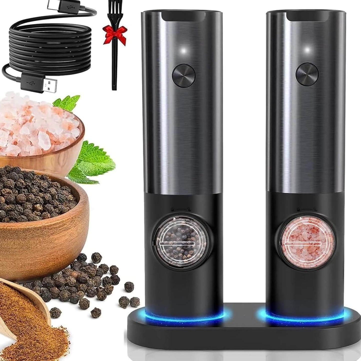 Royallure Electric Rechargeable Salt & Pepper Mill Set – Adjustable Grind, USB Charging 0