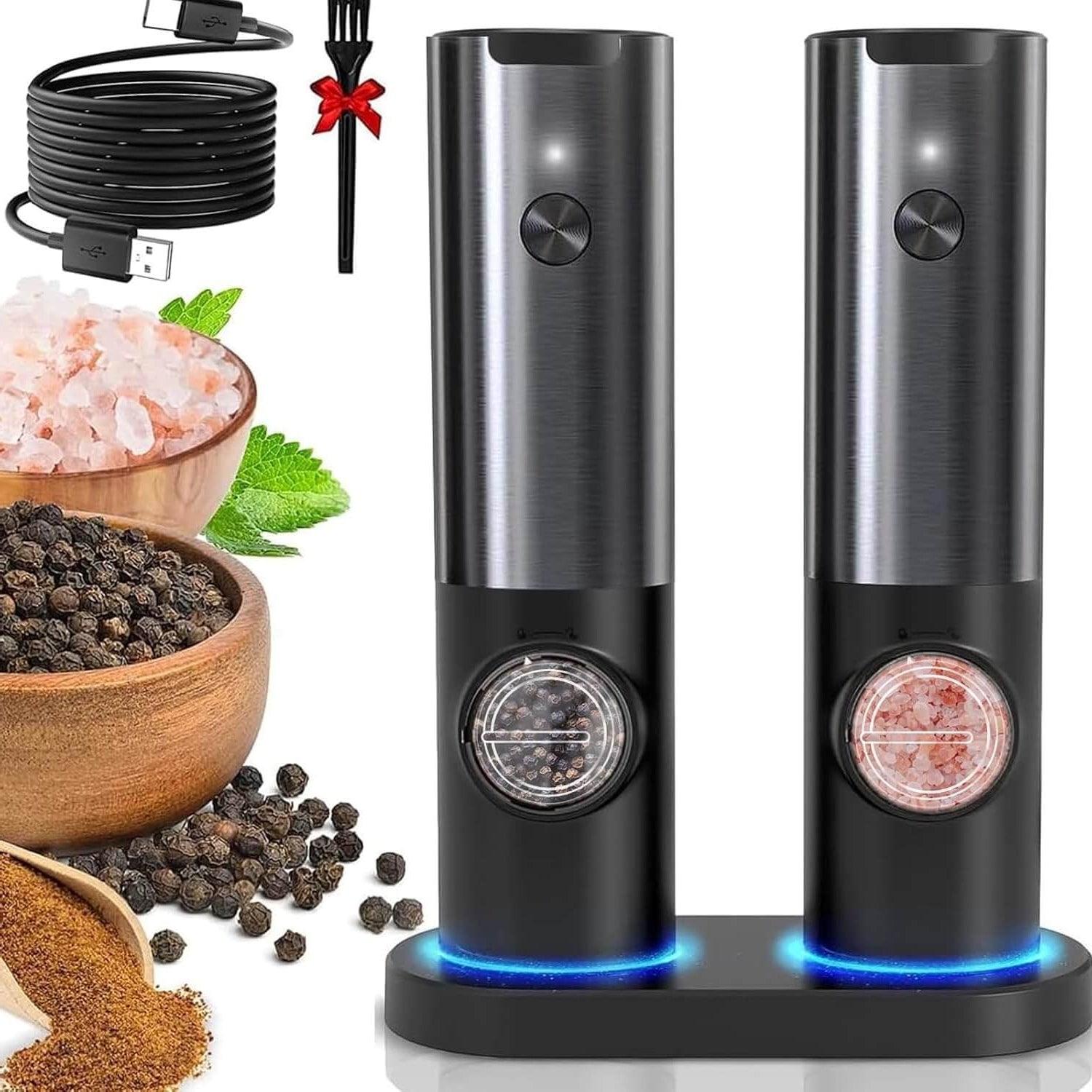 Royallure Electric Rechargeable Salt & Pepper Mill Set – Adjustable Grind, USB Charging 0