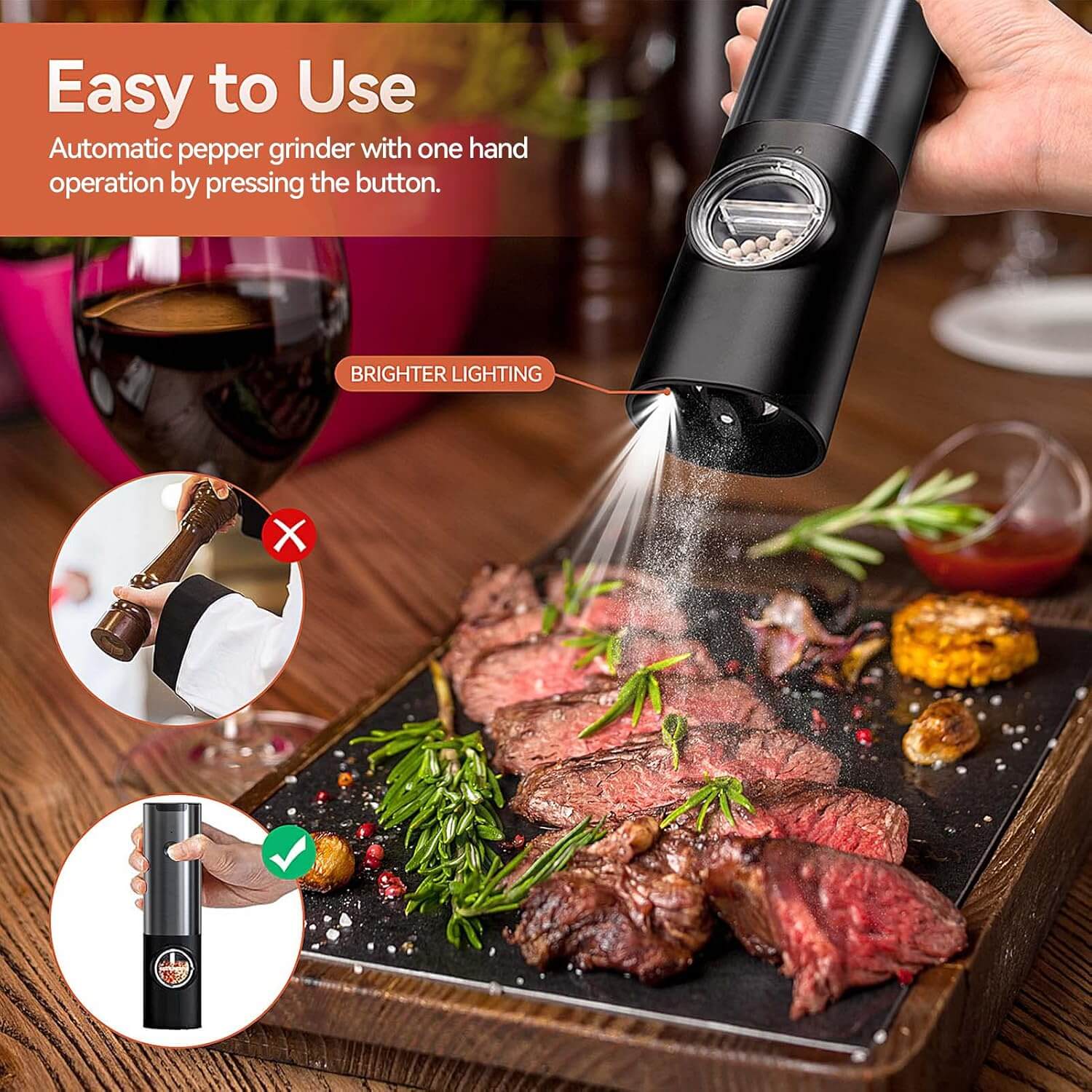 Royallure Electric Rechargeable Salt & Pepper Mill Set – Adjustable Grind, USB Charging 8