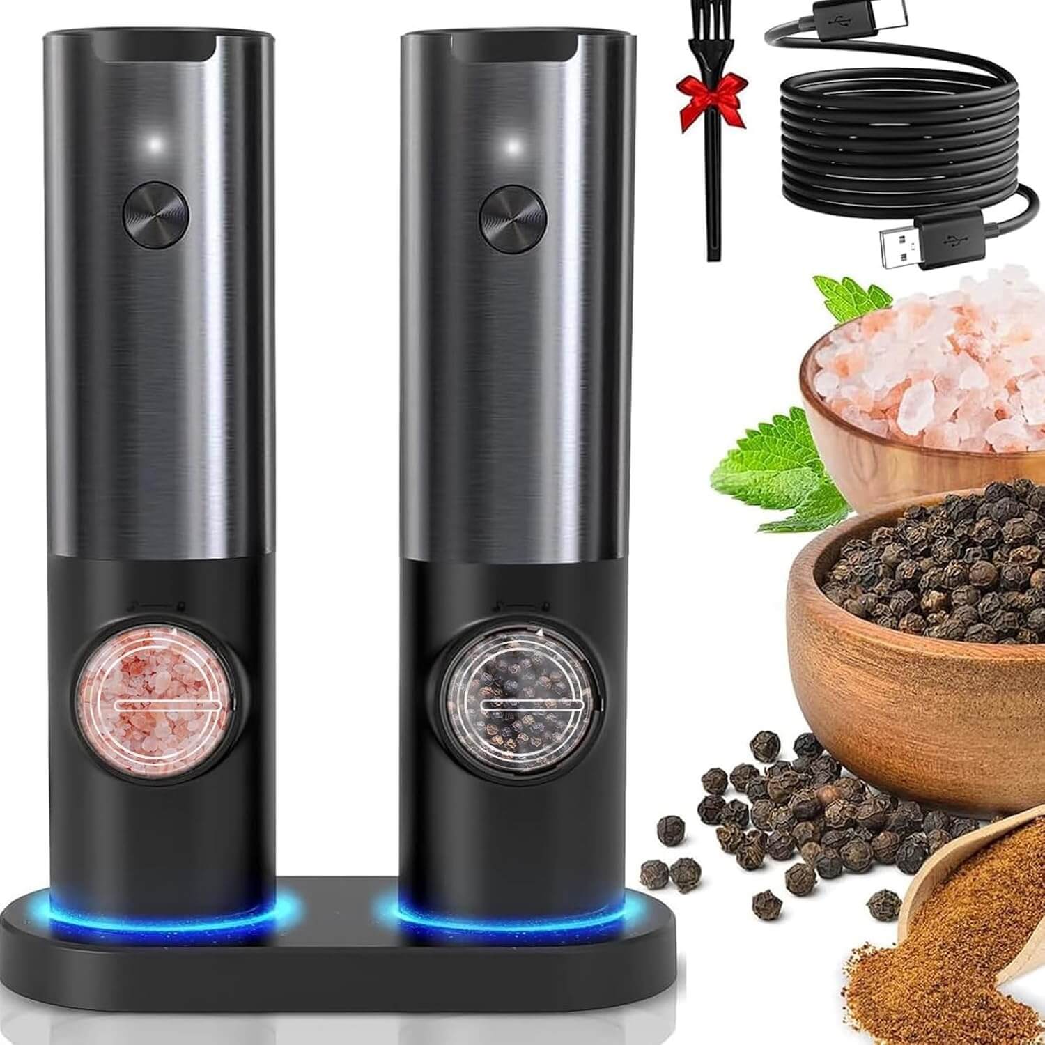 Royallure Electric Salt and Pepper Grinder Set with Adjustable Grind and LED Light 0