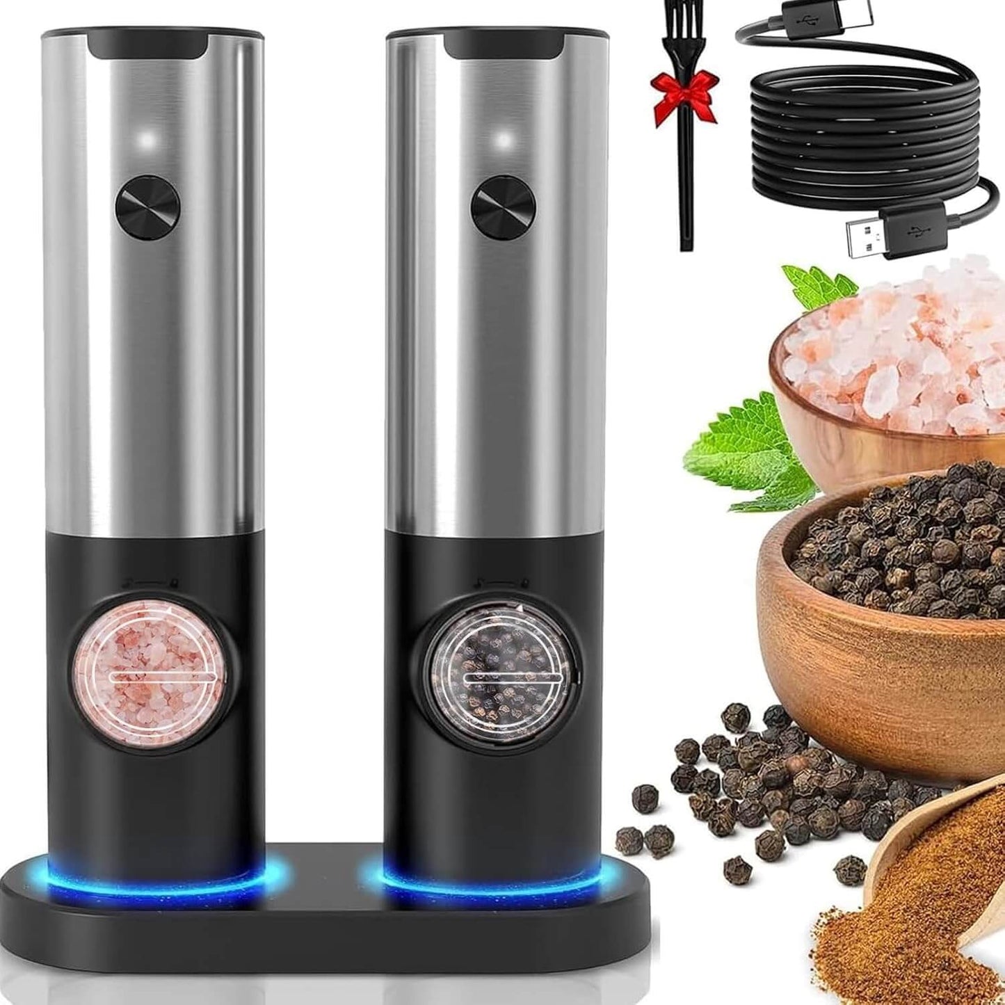 Royallure Electric Salt and Pepper Grinder Set with Adjustable Grind and LED Light 9
