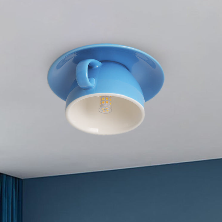 Eloria Flush Mount Ceiling Light Coffee Cup Ceramic Fixture for Restaurant, Cafe & Kitchen