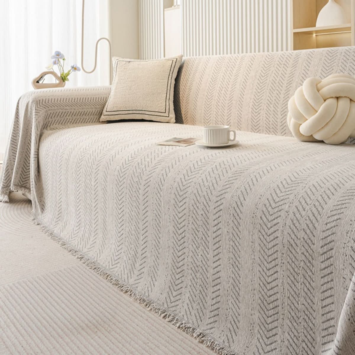 Royallure Scratch-Resistant Sofa Cover, Modern Herringbone Couch Cover for Dogs, Machine Washable Chenille Slipcover 7