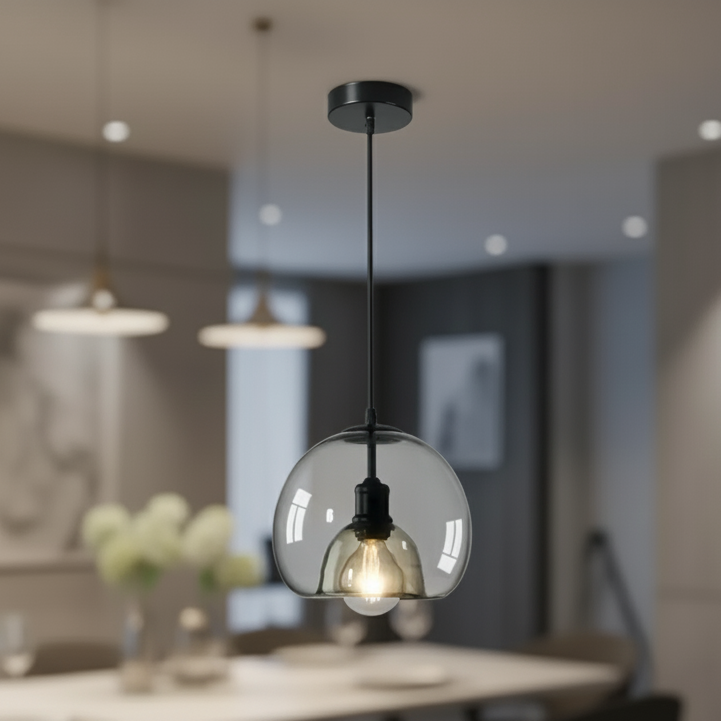 Royallure Smoked Glass Pendant Light for Kitchen and Dining, Minimalist Dome Design 0