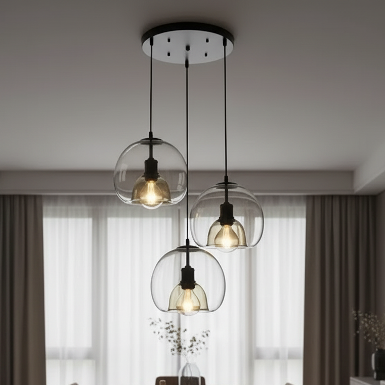 Royallure Smoked Glass Pendant Light for Kitchen and Dining, Minimalist Dome Design 11