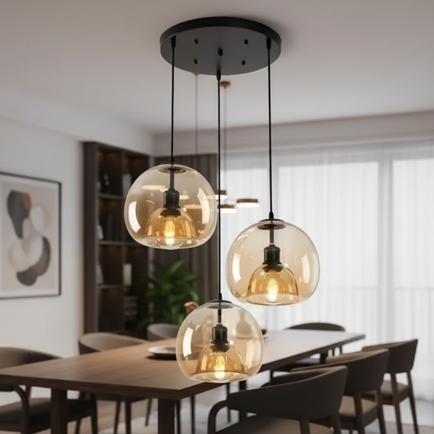 Royallure Smoked Glass Pendant Light for Kitchen and Dining, Minimalist Dome Design 14