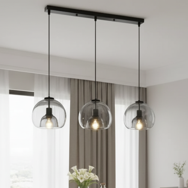 Royallure Smoked Glass Pendant Light for Kitchen and Dining, Minimalist Dome Design 15