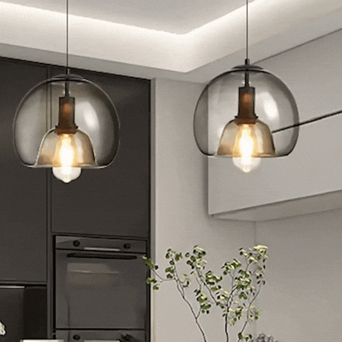 Royallure Smoked Glass Pendant Light for Kitchen and Dining, Minimalist Dome Design 2