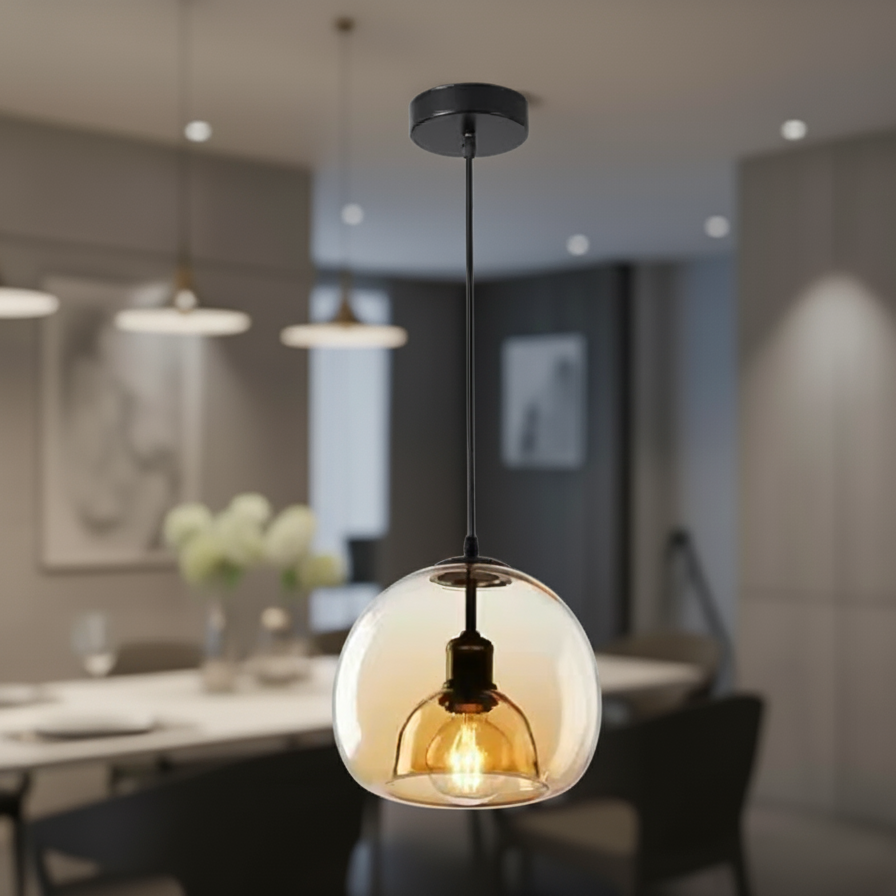 Royallure Smoked Glass Pendant Light for Kitchen and Dining, Minimalist Dome Design 9