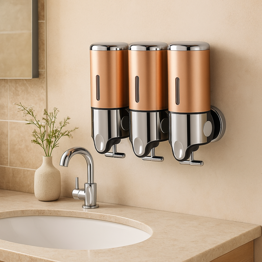 Royallure Wall-Mounted Soap Dispenser Set - 3 Pcs Modern Hand Soap and Shampoo Storage 1